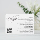 Eleganter einfacher Script-Hochzeitdetails QR-Code Begleitkarte (Stehend Vorderseite)