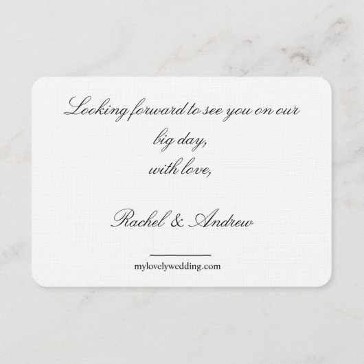 Eleganter einfacher Script-Hochzeitdetails QR-Code Begleitkarte (Rückseite)