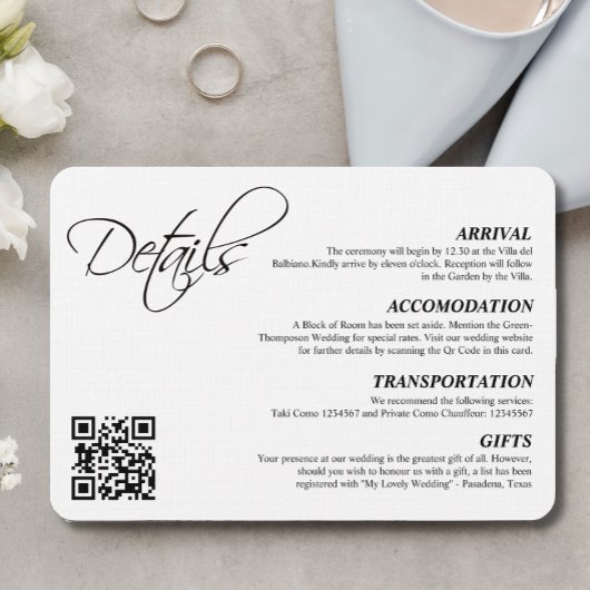 Eleganter einfacher Script-Hochzeitdetails QR-Code Begleitkarte