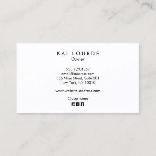 Eleganter, einfacher, weißer Marmor Script Schönhe Visitenkarte (Rückseite)