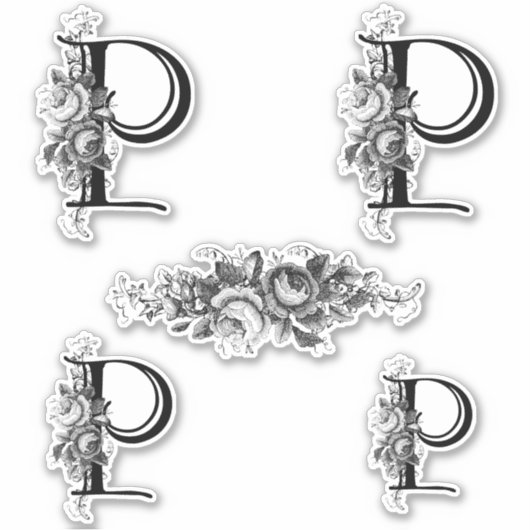 Eleganter, eingeprägter Blumenmonogramm-Letter P Aufkleber (Vorderseite)