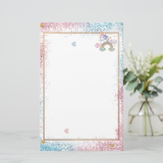Eleganter Einhorn-Glitzer Briefpapier (Stehend Vorderseite)