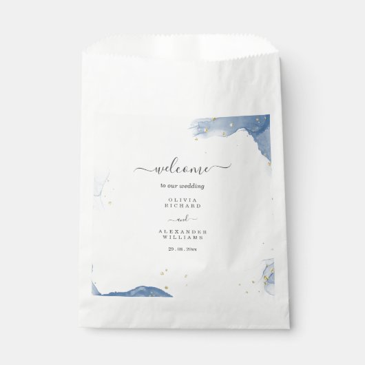 Eleganter Einladungs-Blauer und Gold-Minimal für H Geschenktütchen (Vorderseite)