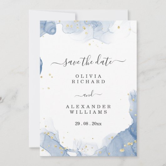 Eleganter Einladungs-Blauer und Gold-Minimal für H Save The Date (Vorderseite)