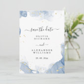 Eleganter Einladungs-Blauer und Gold-Minimal für H Save The Date (Stehend Vorderseite)