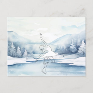 Eleganter Eis Skater im Winter Wonderland Postkarte
