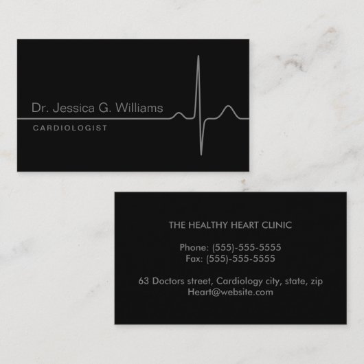Eleganter EKG-Wellenstil-Schwarzkardiologe Visitenkarte (Vorne/Hinten)