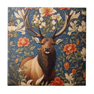 Eleganter Elch William Morris Inspiriert Floral Fliese