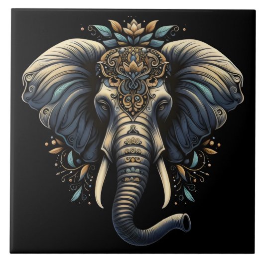 Eleganter Elefant mit komplizierten Mustern Fliese (Vorderseite)
