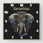 Eleganter Elefant mit komplizierten Mustern Quadratische Wanduhr (Vorderseite)