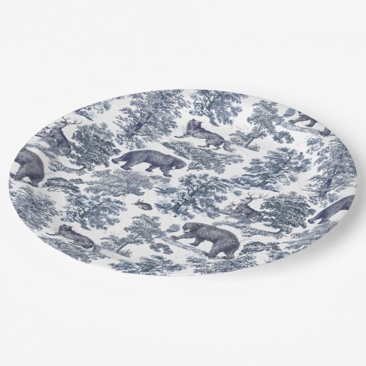 Eleganter, eleganter, rustikaler Blauwaldtiertoil Pappteller (Schrägansicht)