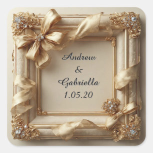 Eleganter Elfenbein-Hochzeitsrahmen Quadratischer Aufkleber