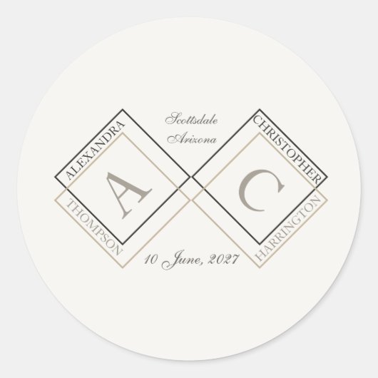 Eleganter Elfenbein-Monogramm-Name Runder Aufkleber (Vorderseite)