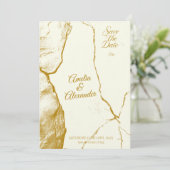 Eleganter Elfenbein und Goldmarmor Save the Date Einladung (Stehend Vorderseite)