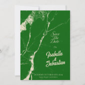Eleganter Emerald & Champagne-Marmor Save the Date Einladung (Vorderseite)