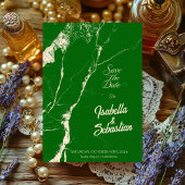 Eleganter Emerald & Champagne-Marmor Save the Date Einladung