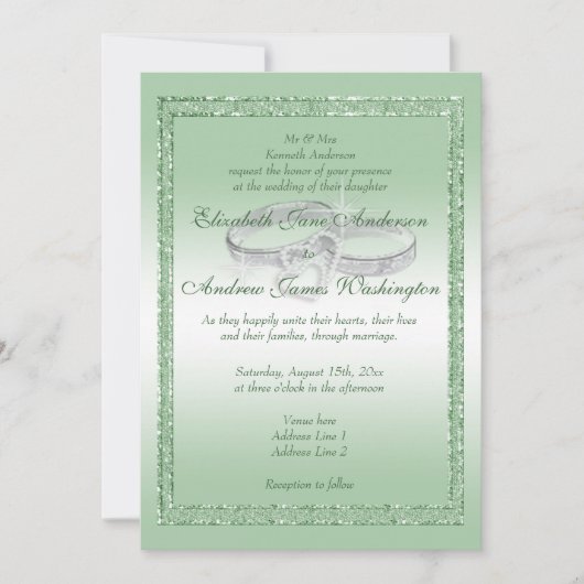 Eleganter Emerald Glitzer & Silver Wedding Rings Einladung (Vorderseite)