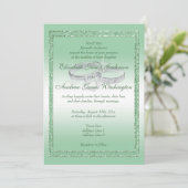 Eleganter Emerald Glitzer & Silver Wedding Rings Einladung (Stehend Vorderseite)