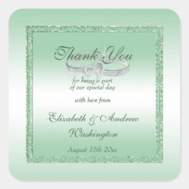 Eleganter Emerald Glitzer & Silver Wedding Rings Quadratischer Aufkleber