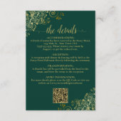 Eleganter Emerald & Gold Wedding QR Code Details Begleitkarte (Vorderseite)