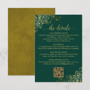 Eleganter Emerald & Gold Wedding QR Code Details Begleitkarte