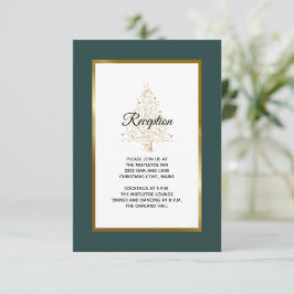 Eleganter Emerald Gold Winter Wedding Empfang Begleitkarte