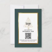 Eleganter Emerald Gold Winter Wedding QR Code RSVP Karte (Vorderseite)