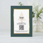 Eleganter Emerald Gold Winter Wedding QR Code RSVP Karte (Stehend Vorderseite)
