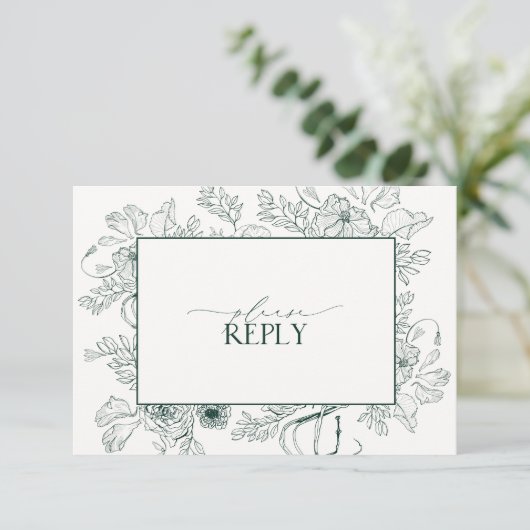 Eleganter Emerald Green Floral Wedding QR Code RSVP Karte (Stehend Vorderseite)
