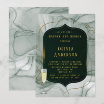 Eleganter Emerald Green Gold Frame Brunch & Bubbly