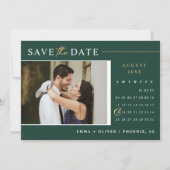 Eleganter Emerald Green Gold Save the Date Calenda Einladung (Vorderseite)