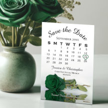 Eleganter Emerald Green Rose Chic Wedding Calendar