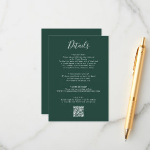 Eleganter Emerald Green Script Wedding QR Code Begleitkarte