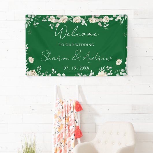 Eleganter Emerald Green Wedding Welcome Banner (Insitu)