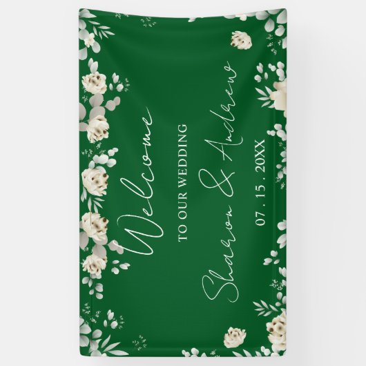 Eleganter Emerald Green Wedding Welcome Banner (Vertikal)