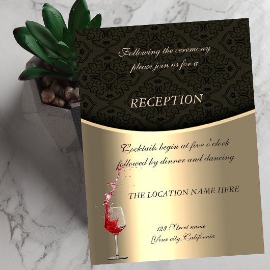 Eleganter Empfang, Black Damask Einladung