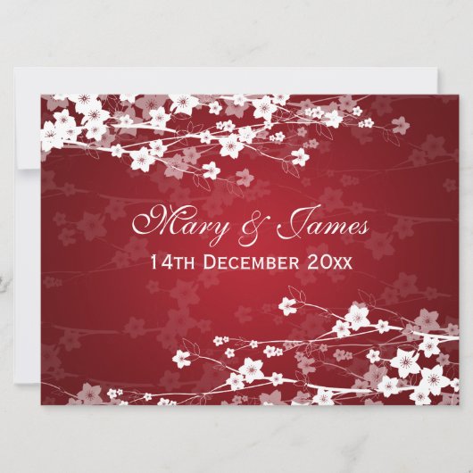 Eleganter Empfang Cherry Blossom Red Einladung (Vorderseite)
