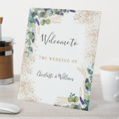 Eleganter Empfang durch Eukalyptus Wedding Sockelschild (In Situ)