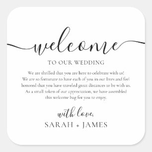 Eleganter Empfang in unserer Begrüßungstasche Quadratischer Aufkleber