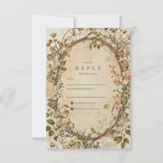 Eleganter Erdiger Boho-Blumenbogen Hochzeit RSVP Karte (Vorderseite)