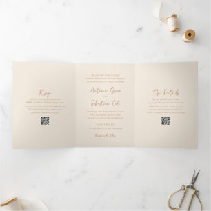Eleganter, erdiger QR-Code Moderne Hochzeit Dreifach Gefaltete Einladung