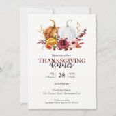 Eleganter Erntedank Abendessen Blumenkürbis Einladung (Vorderseite)
