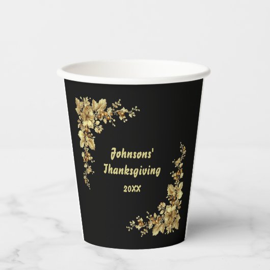 Eleganter Erntedank aus Gold und Burgund Pappbecher (Vorderseite)