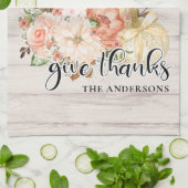 Eleganter Erntedank Chic Floral Pumpkin Name Geschirrtuch (Gefaltet)