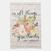 Eleganter Erntedank Chic Floral Pumpkin Name Geschirrtuch (Vertikal)