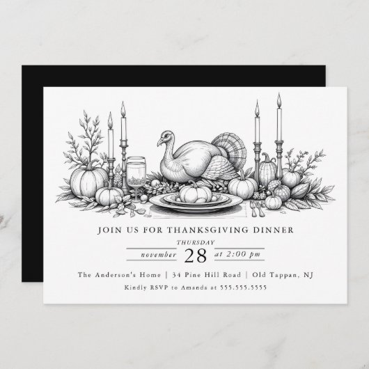 Eleganter Erntedank Dinner Einladung (Vorne/Hinten)