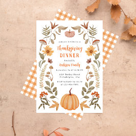 Eleganter Erntedank Dinner Pumpkin Herbst Blätter Einladung