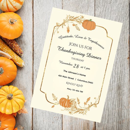 Eleganter Erntedank Einladung