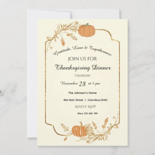 Eleganter Erntedank Einladung (Vorderseite)