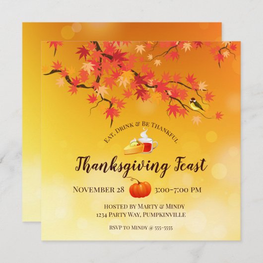 Eleganter Erntedank Herbstbaum, Kuchen, Apfel Einladung (Vorne/Hinten)